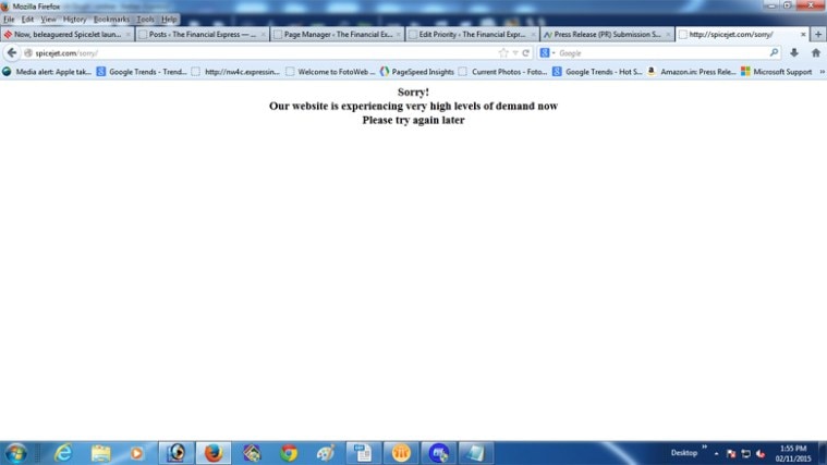 Spicejet website crashed after the announcement of the offer. Multiple efforts to log in failed.