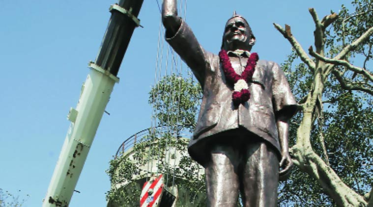 Ahmed Patel inaugurates statue of Indulal Yagnik in Ahmedabad on Sunday. (Source: Express Photo by Javed Raja)