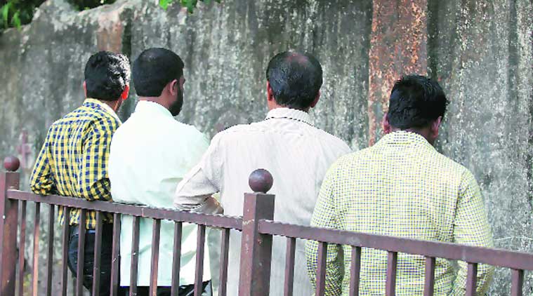 Out on bail, four of them outside Arthur Road jail. (Express Photo by: Prashant Nadkar)