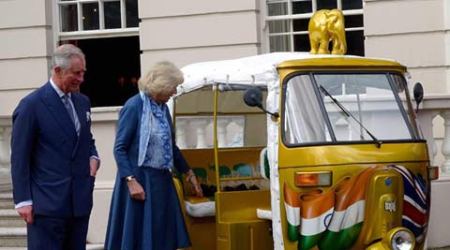  Britain's Prince Charles and wife Camilla Parker Bowles launched the 'Travels to My Elephant' auto rickshaw race fundraiser event to save the Indian elephant at their Clarence House palace in London on Thursday.