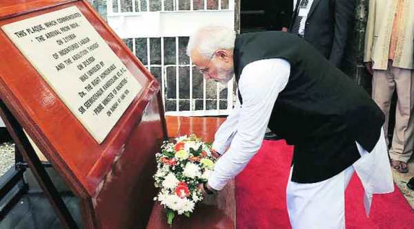 Prime Minister Narendra Modi pays homage at the Aapravasi Ghat in Port Louis on Thursday. (PTI)
