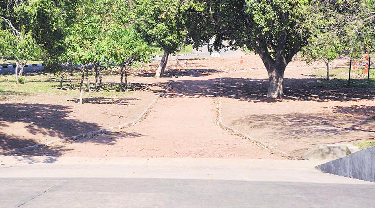 Construction for the pedestrian pathway to Capitol Complex in progress. (Express photo by Sahil Walia)