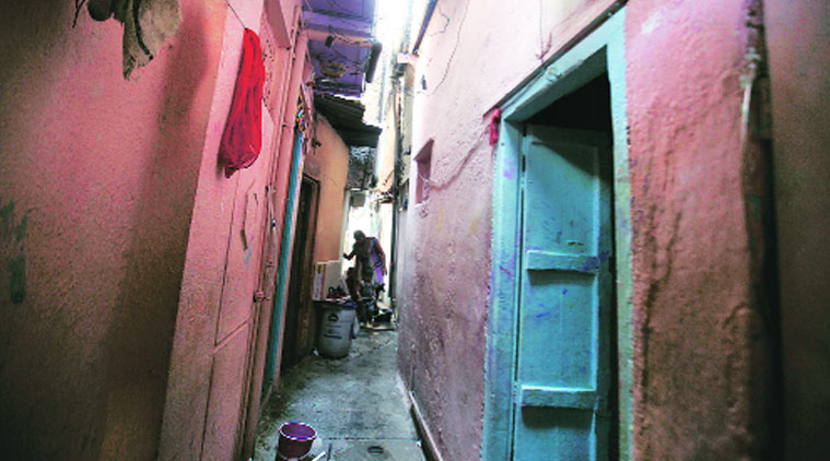 Shahrukh Khan’s house in Kasewadi slums. He was arrested for allegedly trying to extort money from a former minister. (Source: express photo by Arul Horizon)