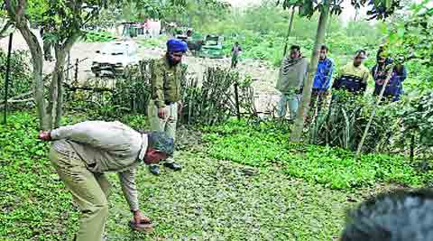 Policemen on leopard trail in Dhanas Milk Colony in Chandigarh on Sunday.