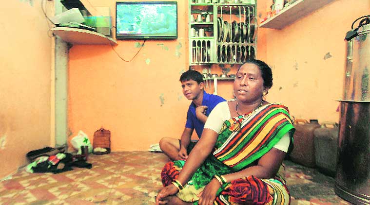 Lalita and son Sagar at their home (Source: Express photo by Prashant Nadkar)