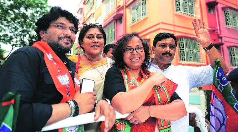 BJP, BJP potest, BJP member Rupa ganguly, Rupa Ganguly attack, Kolkata Municipal Corporation, Kolkata Municipal Corporation polls, Kolkata polls, BJP, Babul Supriyo, TMC, Rupa Ganguly, Kolkata news