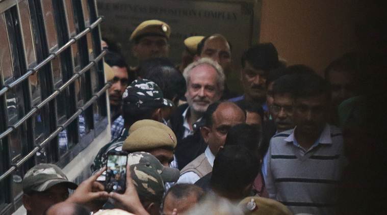 Michel at Patiyala court after arrest in New Delhi. (Express photo: Praveen Khanna)