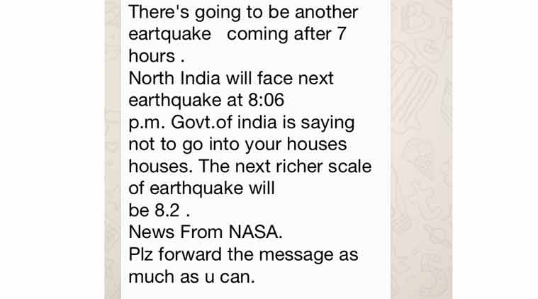 Earthquake, WhatsApp, 