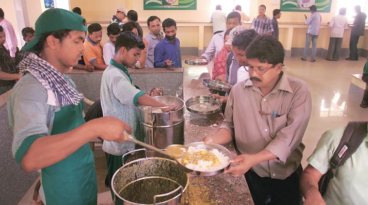 The centre resembles a hostel mess, with spartan benches attached to a table for customers, and with its white tiles and granite slab counters where food is served.