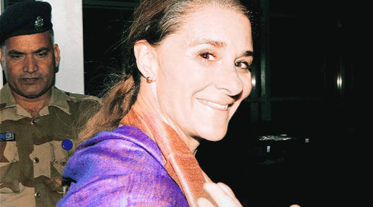 Melinda Gates after her arrival at the airport in Ranchi on Sunday. (Source: PTI)