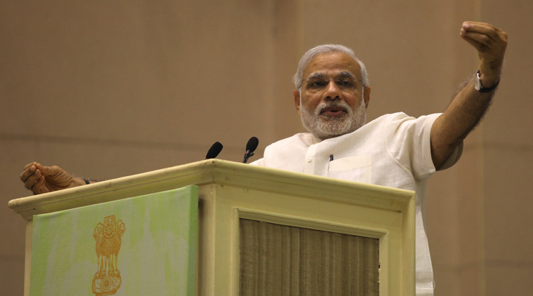 Prime Minister Narendra Modi during a two days press conference on the state environment and forest at vigyan bhawan on 6th march 2015. (Source: Express photo by Renuka Puri)