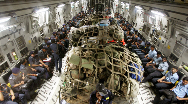 IAF and NDRF personnel on their way to earthquake-hit Nepal on Monday to carry out rescue operations. (Source: PTI Photo)