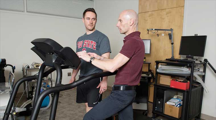The automated treadmill uses sonar technology to tell exactly where the runner is on the treadmill. (Photo: Courtesy, Ohio State University)