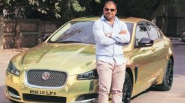 golden jaguar, pune goldern jaguar, jaguar golden wrap, golden car, indian golden jaguar, pune car, pune jaguar