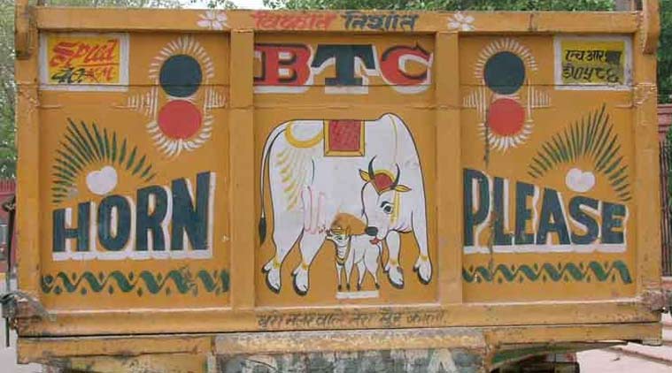 Messages like “Horn OK Please” or “Blow Horn” are often seen colourfully painted on the back of commercial vehicles.