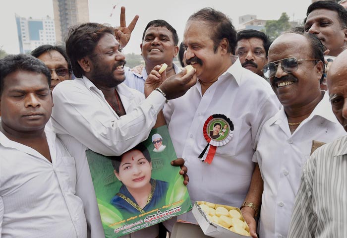 Jayalalithaa, Jayalalithaa acquitted, Jayalalithaa celebrations, Jayalalithaa AIADMK, Jayalalithaa wealth case, Jayalalithaa graft case, Jayalalithaa AIADMK, Wealth case, AIADMK Celebrations, AIADMK workers, Jayalalithaa news, AIADMK news, india politics, indian news, indian express