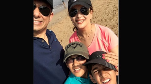 Madhuri Dixit on a morning walk with husband and sons Raayan, Arin
