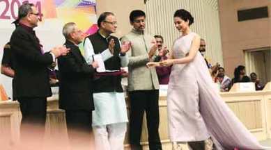 Pranab Mukherjee, Kangana Ranaut, Bollywood, Bollywood actress, Kangana, fashion statement, National Awards, Queen, Bibhu Mohapatra, IB Ministry, Arun Jaitley, bollywood news, bollywood, india news, nation news, national news, Indian Express