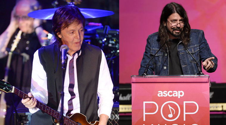 Dave Grohl, singer Dave Grohl, Dave Grohl on stage, Dave Grohl Paul McCartney, singer Paul McCartney, beatles singer Paul McCartney, entertainment news