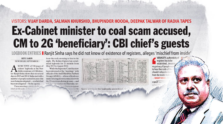 On Sept 4, 2014, The Indian Express first reported details of Sinha's visitors.
