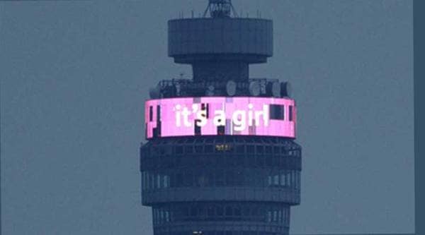 The BT Tower was the first of the London landmarks to celebrate the baby with the words "It's a girl" written at the top.   (Source:AP)