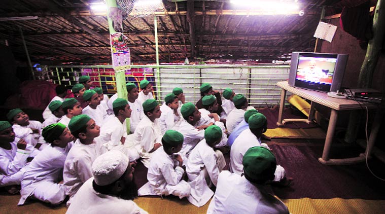 Teachers’ Day. Madrasa students in Mumbai watch Modi speak.(Express Photo by: Prashant Nadkar)
