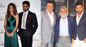 Cindy Crawford stuns at an event with Abhishek Bachchan; John Abraham has an outing with his ‘dad’