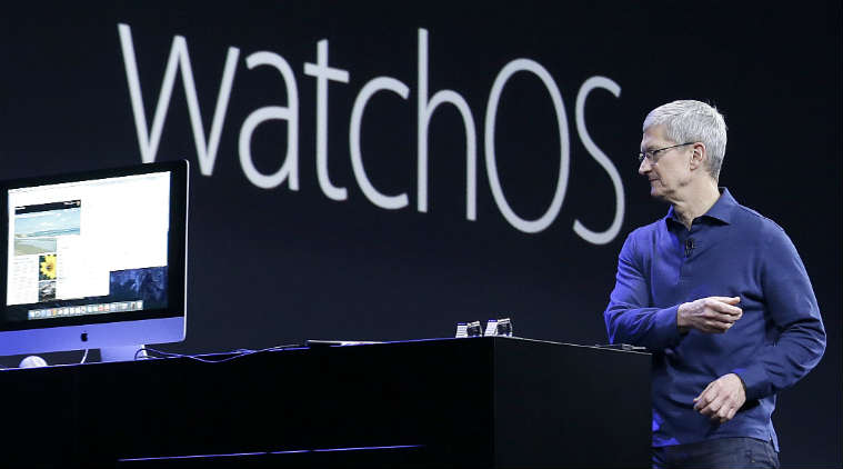 Apple Watch OS is shown by CEO Tim Cook. (Source: Associated Press)