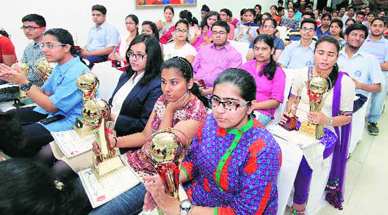 Students at UT guest house in Chandigarh on Thursday.
