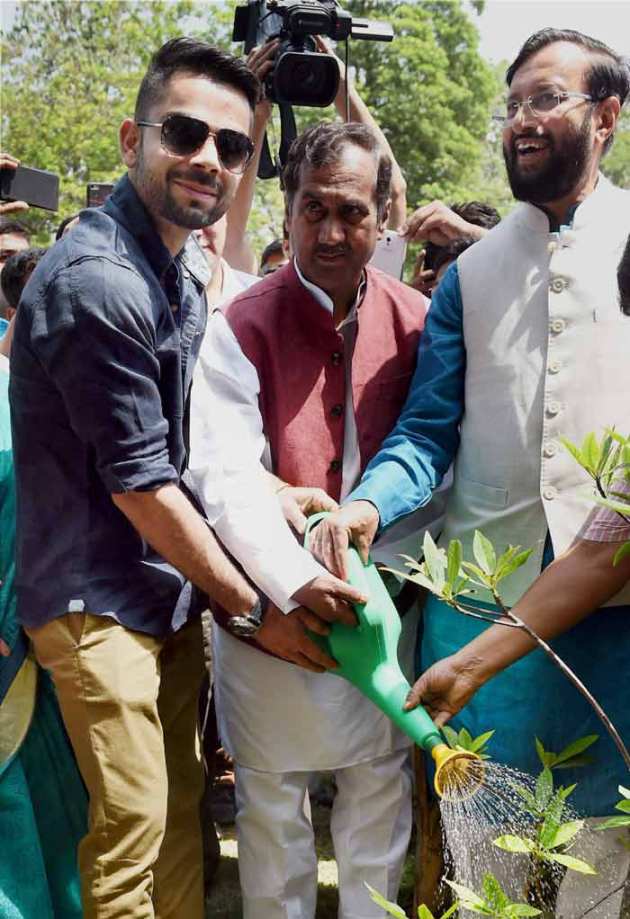 World Environment Day, Narendra Modi, Arvind Kejriwal, Virat Kohli, Sachin Tendulkar, Rohit Sharma, Ajinkya Rahane, Sushil Kumar, Prakash Javadekar, Rajendra Kumar Tiwari, New Delhi, Allahabad, tree plantation programme, Narendra Modi plant Saplings, Arvind Kejriwal plant saplings, Virat Kohli Plant Saplings, Sachin Tendulkar plant Saplings