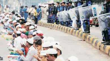 Security forces in Mango, Jamshedpur, which witnessed communal tension. Partha Paul