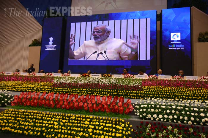 Narendra Modi, Narendra Modi News, Arun Jaitley, Devendra Fadnavis, Vasundhara Raje, Piyush Goel, Rajiv Pratap Rudy, Anandiben Patel, Manohar Parrikar, JP Nadda, Anant Kumar, Manohar Lal Khattar, Prakash Singh Badal, Skill India Campaign, Skill India Mission, Skill India Modi, Skill India Mission Modi, Skill India campaign Launch, Delhi News