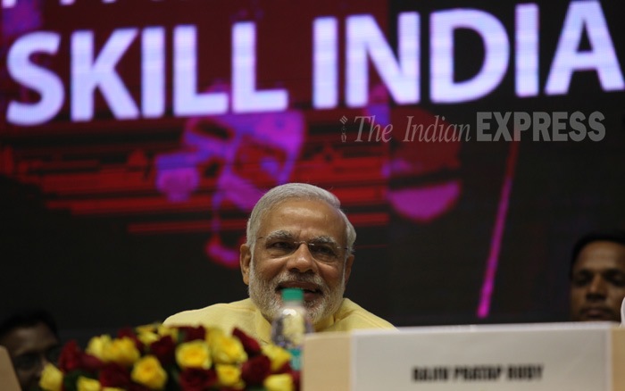 Narendra Modi, Narendra Modi News, Arun Jaitley, Devendra Fadnavis, Vasundhara Raje, Piyush Goel, Rajiv Pratap Rudy, Anandiben Patel, Manohar Parrikar, JP Nadda, Anant Kumar, Manohar Lal Khattar, Prakash Singh Badal, Skill India Campaign, Skill India Mission, Skill India Modi, Skill India Mission Modi, Skill India campaign Launch, Delhi News