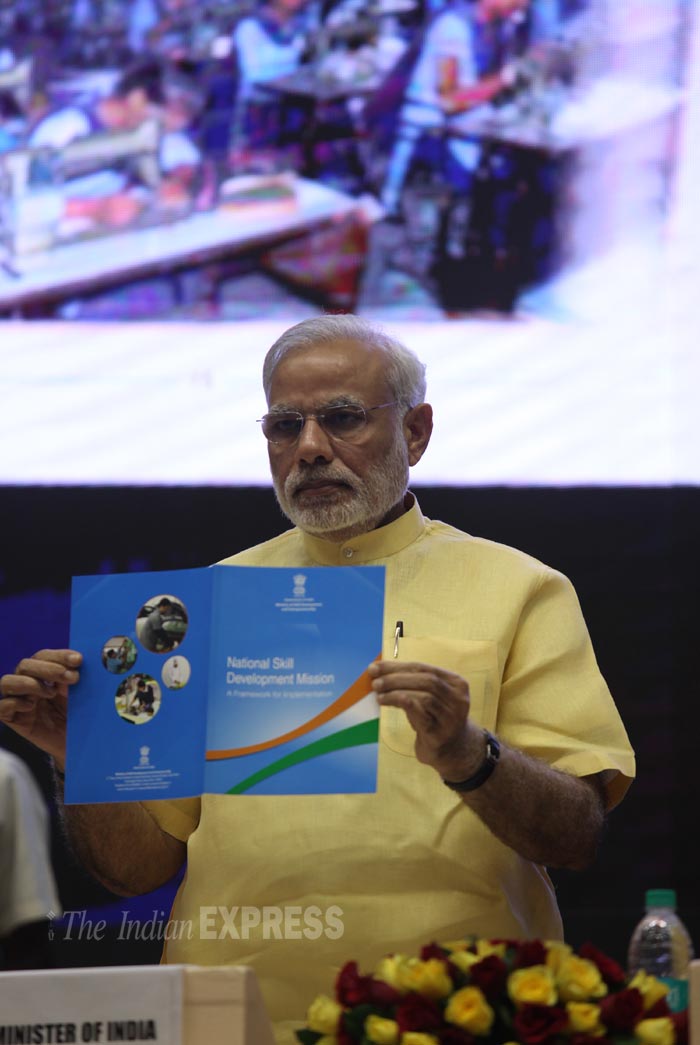 Narendra Modi, Narendra Modi News, Arun Jaitley, Devendra Fadnavis, Vasundhara Raje, Piyush Goel, Rajiv Pratap Rudy, Anandiben Patel, Manohar Parrikar, JP Nadda, Anant Kumar, Manohar Lal Khattar, Prakash Singh Badal, Skill India Campaign, Skill India Mission, Skill India Modi, Skill India Mission Modi, Skill India campaign Launch, Delhi News
