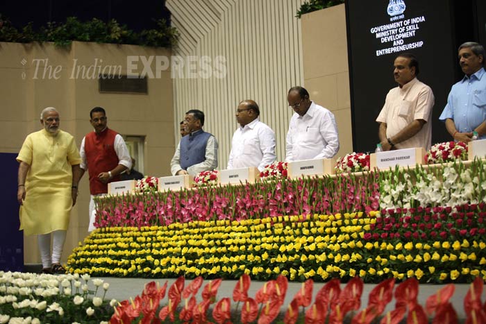 Narendra Modi, Narendra Modi News, Arun Jaitley, Devendra Fadnavis, Vasundhara Raje, Piyush Goel, Rajiv Pratap Rudy, Anandiben Patel, Manohar Parrikar, JP Nadda, Anant Kumar, Manohar Lal Khattar, Prakash Singh Badal, Skill India Campaign, Skill India Mission, Skill India Modi, Skill India Mission Modi, Skill India campaign Launch, Delhi News