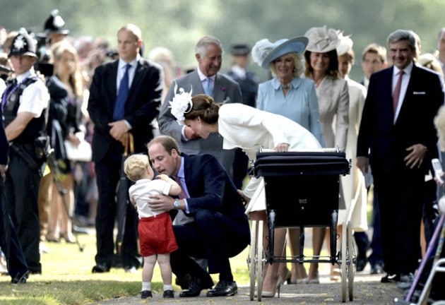 Princess Charlotte, Princess Charlotte Christening, Queen Elizabeth II, Prince Philip, Camilla the Duchess of Cornwall, Kate the Duchess of Cambridge, Prince George, Prince William, Prince Charles, Christening of Britain's Princess Charlotte, St Mary Magdalene Church, Godmother Laura Fellowes
