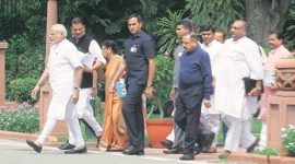 BJP parliamentary party meet, Narendra Modi, Congress, Ravi Shankar Prasad, Congress protests, Parliament logjam, Congress MPs suspension protest, Congress Lok Sabha protest, Rahul Gandhi, Congress LS MPs suspended, Sumitra Mahajan suspended Congress MPs, Lok Sabha logjam, indian express, india news, nation news