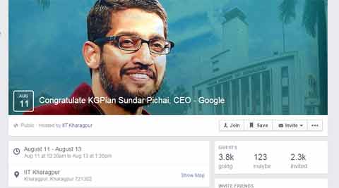 IIT-Kharagpur starts Facebook event to congratulate Sundar Pichai