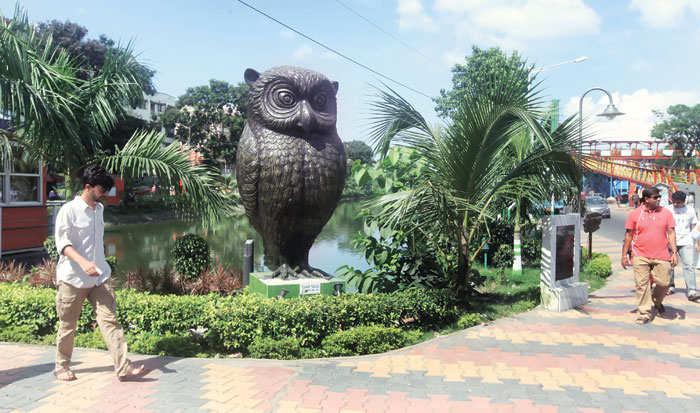 An owl sculpture at a park in Bangur
