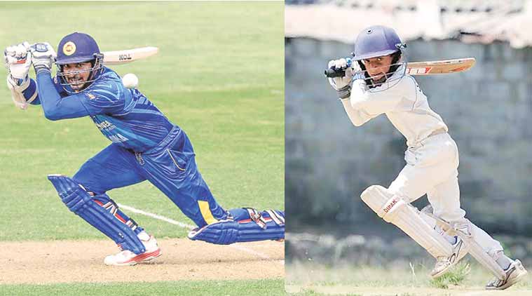 Sangakkara and Sharujan (right) play the cover drive.