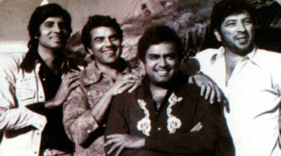 Sanjeev Kumar, Amjad Khan, Amitabh Bachchan, Dharmendra, Sholay