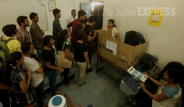 DUSU, DUSU Election, DUSU Voting, Du Polling, DU Election, DUSU election 2015, DUSU voting Poll, DUSU Election candidates, DUSU poll booth, Delhi University, Jawaharlal Nehru University, JNSU, DU Students union, Secretary, joint Secretary, JNUSU Central Panel, president, vice-president, general secretary, DUSU news, Delhi University News, DU Election news