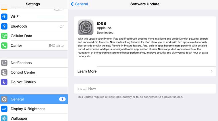 Apple Ios 9 Update For Iphones Ipad Here S How To Download Install Technology News The Indian Express