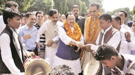 J P Nadda, PGIMER, Nadda welcomed, Himachal Maha Sabha, PGIMER annual function, chandigarh news, indian express