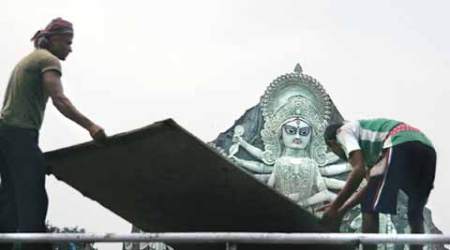 Durga idol, Deshapriya Park Durgotsav, Durga idol dismantle, 88 feet Durga idol, Kolkata news