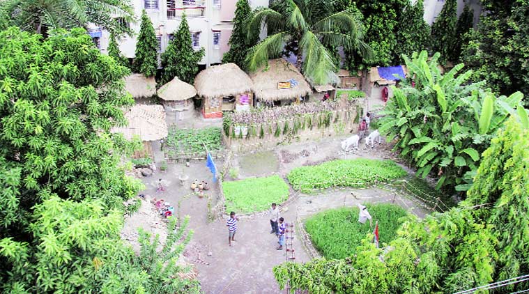 An aerial view of the puja pandal in Kolkata on Thursday.
