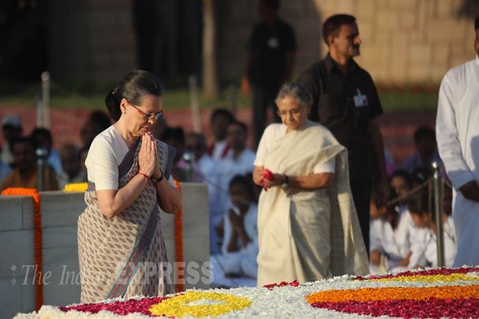Gandhi Jayanti, #GandhiJayanti, Gandhi Jayanti 2015, Gandhi Jayanti Photos, Gandhi Jayanti pics, Mahatma Gandhi, M K Gandhi, mahatma gandhi birth anniversary, Narendra modi, Sonia Gandhi, Pranab Mukherjee, Arvind Kejriwal, L K Advani, Hamid Ansari, Venkaiah Naidu, Mahesh Sharma, Shiela Dixit, Indian Express