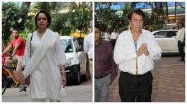 Hema Malini, Randhir Kapoor, Ravindra Jain, Ravindra Jain prayer meet, Ravindra Jain wife, Ravindra Jain son, Ravindra Jain prayer, Ravindra Jain pics, Ravindra Jain prayer meet pics, Udit Narayan, Bappi Lahiri, Raju Shrivastav, Sooraj Barjatya, Pandit Jasraj, Lalit Pandit, Divya Jain, Aayushman Jain, Tabassum, Penaz Masani