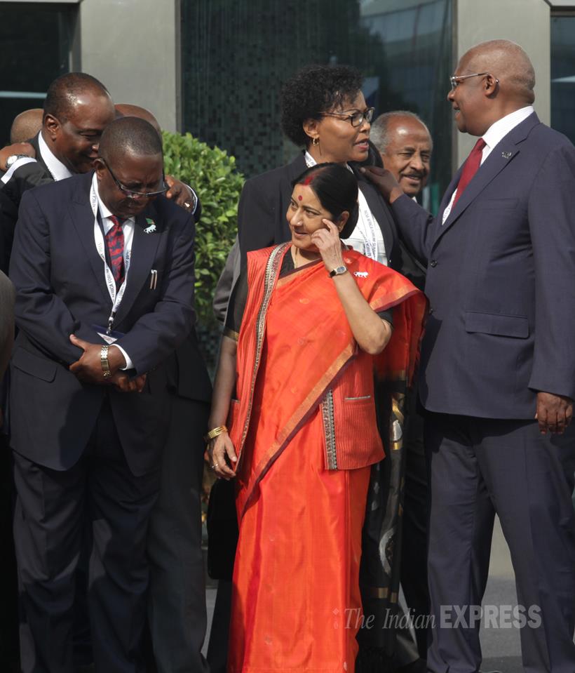 Sushma Swaraj, Sushma Swaraj IAFS 2015, Swaraj, India Africa Forum Summit, Narendra Modi, IAFS, India Africa Forum Summit 2015, IAFS, Mbella Mbella, Zimbabwe President Robert Gabriel Mugabe, South African President Jacob G Zuma, Swaziland King Mswati III, Nigerian President Muhammadu Buhari and Ghanaian President John Dramani Mahama, Entertainment news