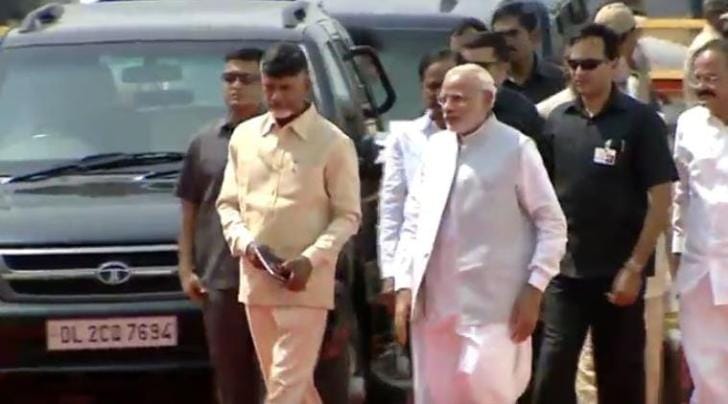 LIVE from Amaravati: PM Narendra Modi accompanied by CM Chandrababu Naidu at the site